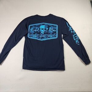 Salt Life Long Sleeve Graphic Tee Mens Size Small Camo Skull Fish Surf Dive